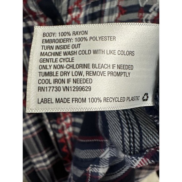 Knox Rose size L navy plaid embroidered 1/2 button v neck soft flannel like top - Picture 5 of 7